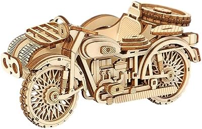 BaronHong 3D Puzzles - Motorcycle Tricycle Wooden Model Kits for Adult-Retro Design Sidecar Building Kit(Yellow,M) by BaronHong