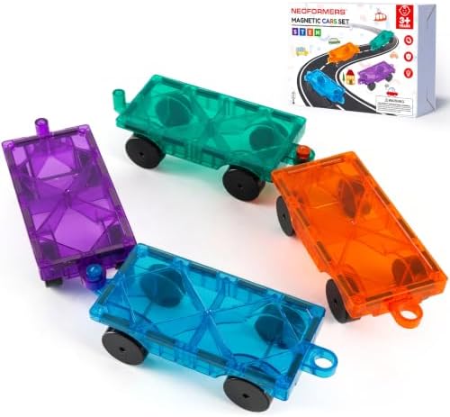 Magnetic Tiles Car Building Kit for Toddlers, 4 PCS Magnet Construction Trucks, STEM Toys for Boys Girls Ages 3-5 4-8,Educational Vehicle Engineering Set, Gifts for Kids by NEOFORMERS