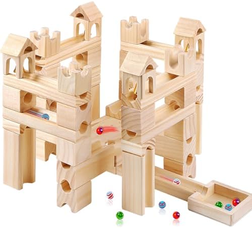 Wooden Marble Run for Kids Ages 4-8 – 80 Pieces Marble Rush Track Maze Construction Toy, STEM Building Blocks, Educational Gift for Boys & Girls by Migargle