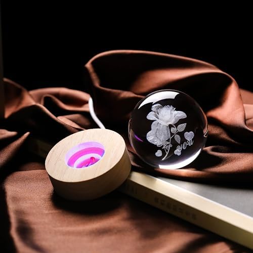 3D Rose Gifts for Women - Crystals Ball 60mm - Rose Figurines Decor Glass I Love You Gifts for Room, Birthday, Lovers, Girlfriend, Wife - Image 4