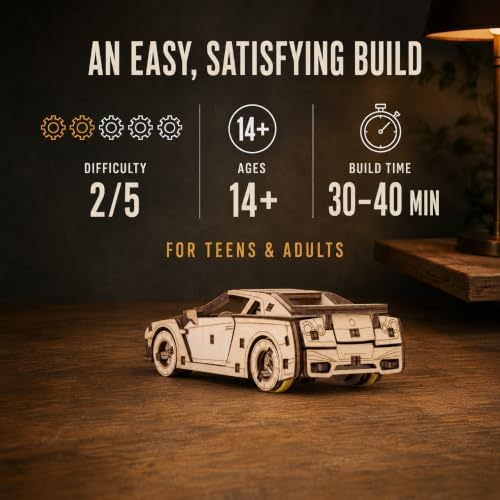 EWA Eco-Wood-Art Pocket Supercar 3D Wooden Puzzle, 89 Pieces, Ages 14+, 4.76 x 2.28 Inches, Wood Construction Model Kit - Image 5