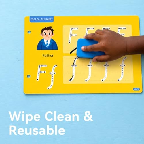 Reusable Alphabet Tracing Book for Kids, 30 Pages ABC Writing Practice with Dry-Erase Markers, Montessori Travel Toy for Preschool Learning (Animals & Letters) - Image 4
