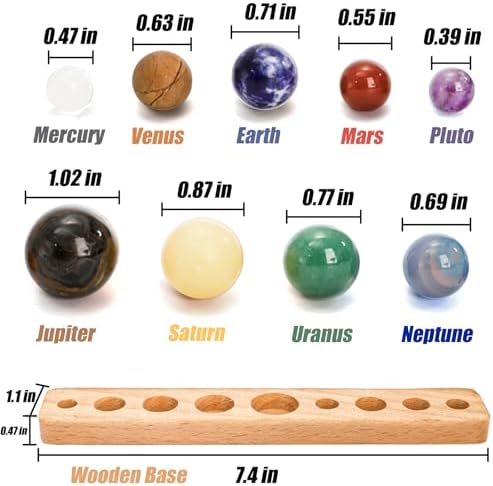 ZENFUN Nine Planets in Solar System with Wooden Stand, Natural Gemstones Sphere Solar System Model Kit, Planet Marbles, Desktop Display & Collection Model, Ideal for Astronomy Enthusiasts - Image 2