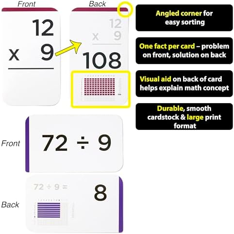 Think Tank Scholar 335 Multiplication & Division Flash Cards (Award Winning) 1 Fact Per Card with Visual Aids – All Facts 0–12 + Dice, Games & Charts – Grades 2–6, Homeschool & Classroom Learning - Image 5