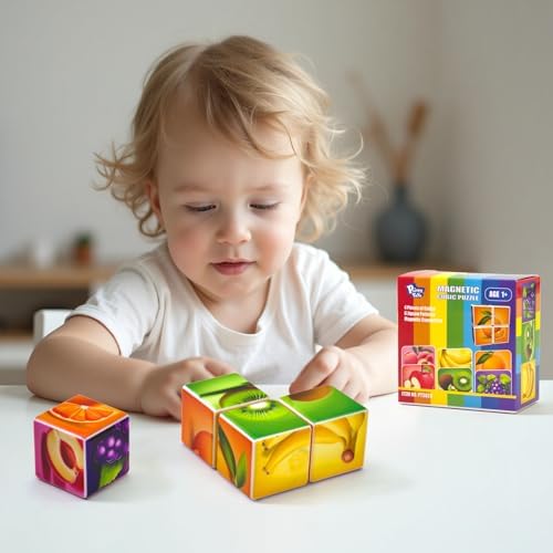 Pairez Toys Magnetic Blocks Toddler Toys, 1.65 inch Large Building Cubes for Kids Boys & Girls Age 1+, Fruit Magnet Puzzle Cubes, Preschool Educational Brain Teaser Toys - Image 5