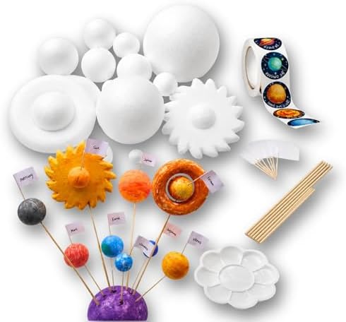 Solar System Project Kit, DIY Solar System Model Kit with Foam Balls, Planet Stickers & Sticks, Space Science Craft Kit for School Projects & Educational Learning by rejopfad