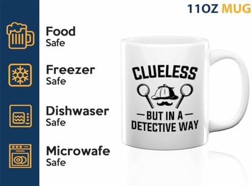 Detective Coffee Mug 11oz White Clueless Quote Police Officer Gift - Image 4