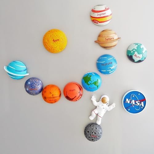 13PCS Space Magnet Set - 3D Solar System Planet Toys with Sun, 8 Planets, Moon, Pluto, Astronaut - Strong Magnets for Fridge, Lockers & Room Decor - Gift Box Included - Image 7