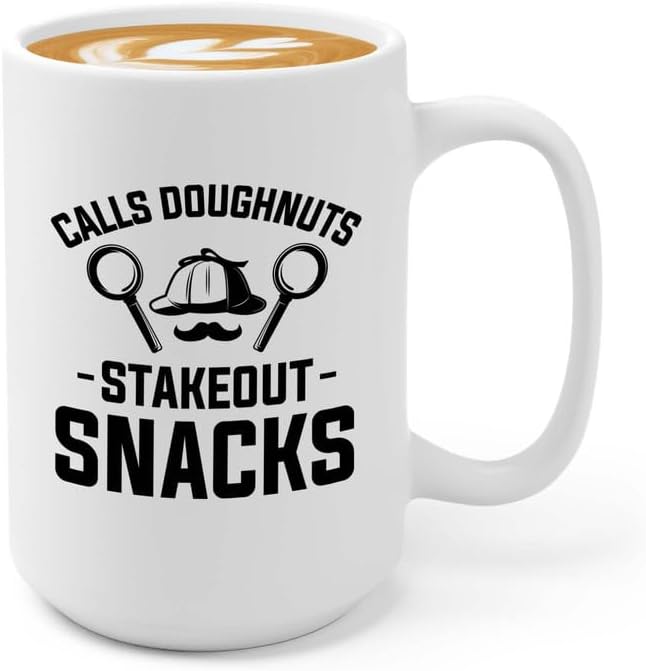 Detective Coffee Mug 15oz White Stakeout Snacks Quote Police Officer Gift by Unknown