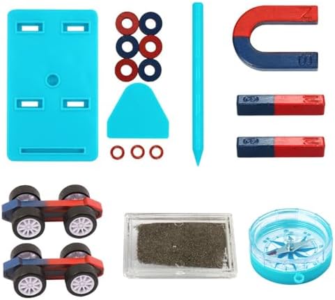 Magnetic Science Learning Kit Physics Lab Equipment Bar Ring Horseshoe U-Shaped Magnets Iron Powder Box Levitation Experiment Tool for Students Teens Classroom Labs by Unknown
