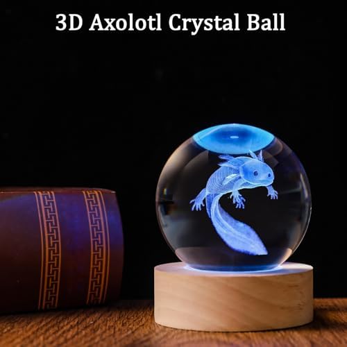 3D Axolotl 60mm Crystal Ball Axolotl Night Light Lamp Toy Gifts for Women Wife Girlfriend Mom Couple Her Axolotl Figurine for Girls Boys Kids - Image 3