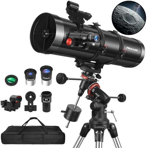 MEEZAA Telescope, 150EQ Newtonian Reflector Telescope for Adults Astronomy Beginners, Professional Astronomical Telescopes with Equatorial Mount, Tripod, Phone Adapter, Moon Filter and Large Carry Bag by MEEZAA