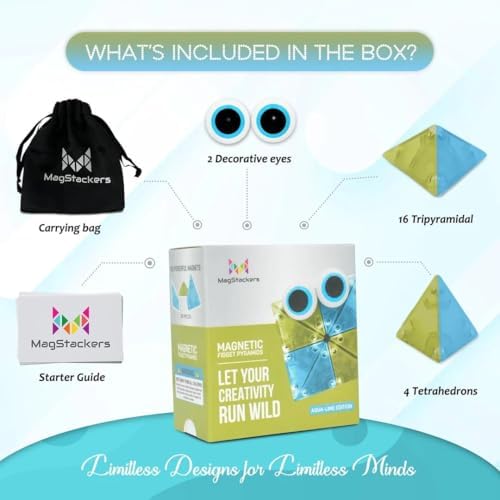 MagStackers Magnet Fidgets for Kids - 22 Pc Magnetic Tiles Toy Building Set with Tetrahedron and Tripyramidal Magnet Blocks for 5+ Years - Reduce Fidgeting and Create 1000+ Fun Creatures and Designs - Image 3