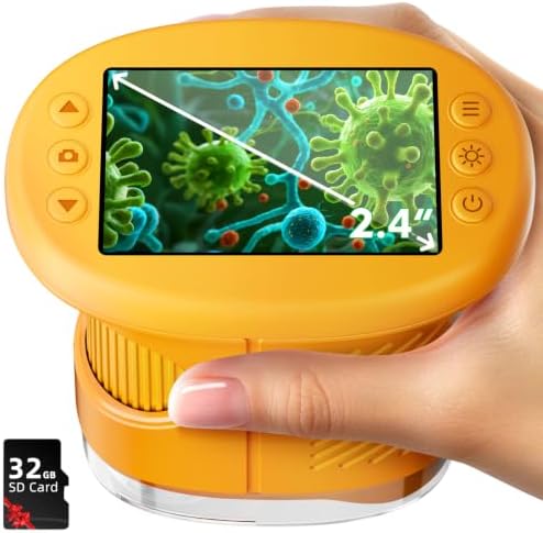Odatay 2.4" 4K 1000X Digital Kids Microscope with 32G Card 12 Slides Yellow by Odatay