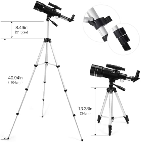 Telescope for Kids & Adults, 70mm Aperture 300mm Telescopes for Astronomy Beginners, 15X-150X Magnification Portable Refractor Telescope with Adjustable Tripod, Phone Adapter - Image 5