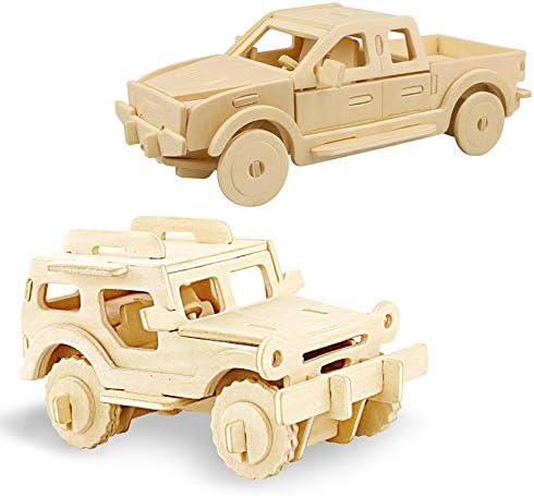 Georgie Porgy 2 Packs 3D Wooden Jigsaw Puzzle Set for Kids, Wooden Car Brain Teaser Puzzles Woodcraft Construction DIY Kits for Birthday STEM Gifts Educational Toys for Boys Girls (Car Pickup) by GeorgiePorgy