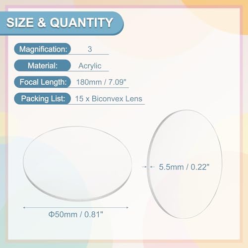 PATIKIL 15 Pack Biconvex Lens, 50mm Dia. 180mm Focal Length Spherical Optical Lenses Magnifier Paperweight Acrylic Double Convex for DIY Office Desk Home Science Experiment Telescope - Image 2
