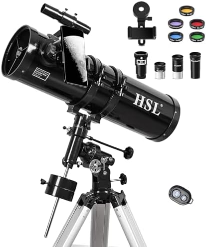 HSL 150EQ Astronomical Reflector Telescope for Adults high Powered,150mm Aperture Professional Telescopes for Adults Astronomy,Comes with 5 Color Filters Set and 3X Barlow Lens Black by HSL
