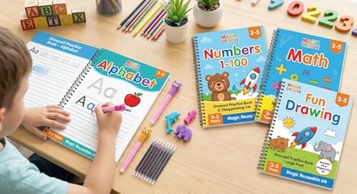Grooved Writing Books for Kids 3-5 - Magic Handwriting Practice Notebooks for Work & School Supplies - The Practice for Children's Books & Kids Book - Image 2