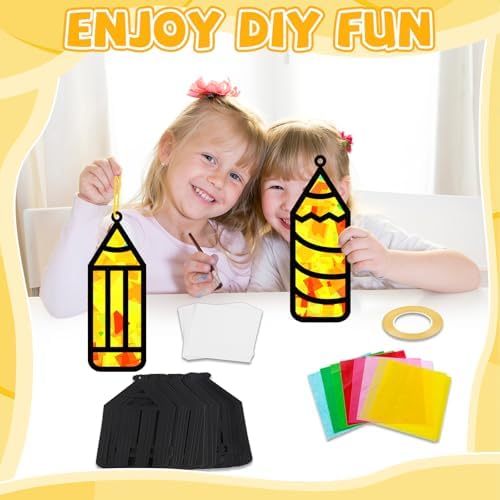32 Sets Back to School Pencil Suncatchers Craft Kit DIY Window Stained Glass Effect Pencils Paper Crafts for Home School Classroom Decoration Kid Birthday Gifts Creative Art Projects Activity Game - Image 4