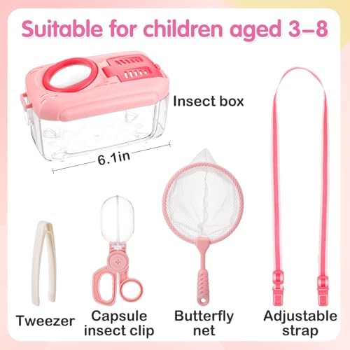 Biubee Bug Catcher for Kids - Sturdy Bugs Catching Kit Gifts with Butterfly Net Collector Insect Catcher Tweezer, Pink Bug Habitat Outdoor Explorer Kit for Girls Age 3 4 5 6 7 8 - Image 7