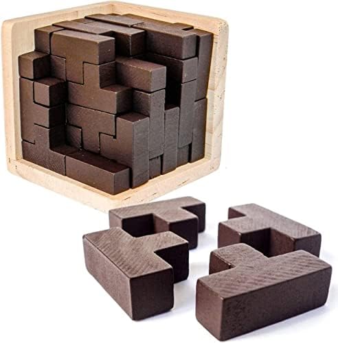 Wooden Brain Teaser Puzzles Box Brain Teasers Wooden Puzzle T-Shaped Geometric Intellectual Jigsaw Logic Cube Puzzles Mind Games for Kids and Adults by SHUYUE