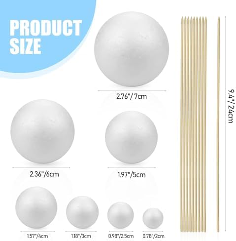 24PCS Solar System Model Foam Ball Project Kit, Planet Model Crafts Includes 14 Sized Polystyrene Spheres Balls, 9.5" Bamboo Sticks for School Science Projects - Image 2
