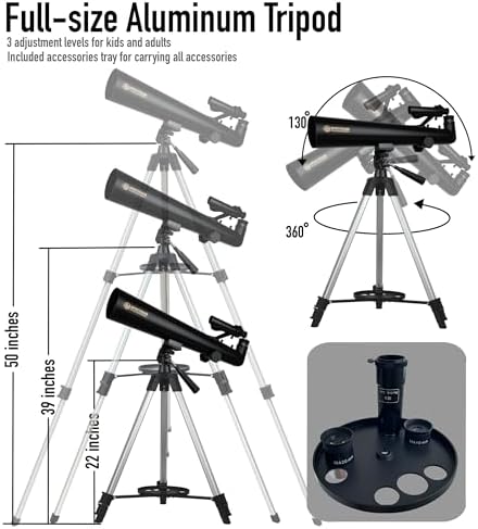 SpectrumOI TourStar 80 AZ Telescope for Adults Astronomy Gifts, Professional Telescope Premium Refractor 80mm Aperture 500mm Focal Length with Carry Bag and Phone Holder - Image 2