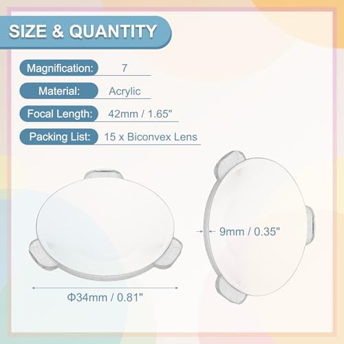 PATIKIL 15 Pack Biconvex Lens, 34mm Dia. 42mm Focal Length Aspheric Optical Lenses Magnifier Paperweight Acrylic Double Convex for DIY Office Desk Home Science Experiment Telescope - Image 2