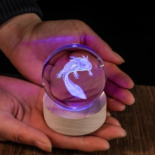 3D Axolotl 60mm Crystal Ball Axolotl Night Light Lamp Toy Gifts for Women Wife Girlfriend Mom Couple Her Axolotl Figurine for Girls Boys Kids - Image 6