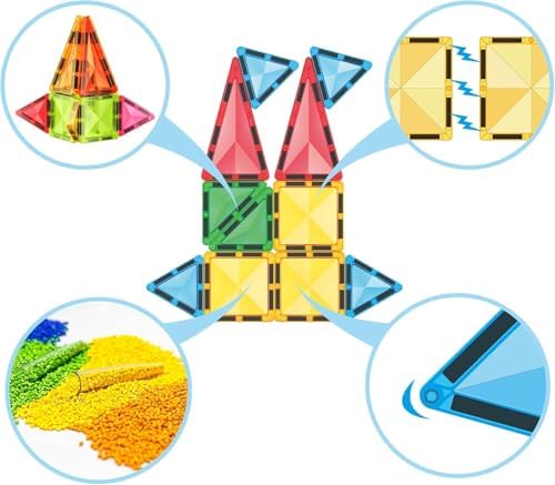 Magnetic Tile Travel Size Mini Diamond Tiles Set 24pcs STEM Toy Compact Blocks Compatible Construction Educational Building Kit for Brain Development Montessori Learning for Kids Age 3+ EPM24 - Image 4