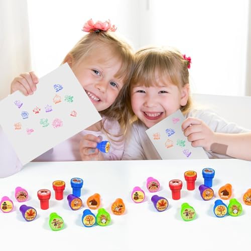 Cinrobiye 24 Pcs Fall Thanksgiving Stampers Party Favor Set, Cute Autumn Stamps for Kids Birthday Party, Classroom Rewards, Goodie Bag Fillers, Thanksgiving Party Supplies, Fall Classroom Activities - Image 6