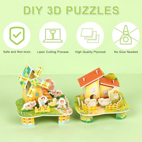 LOMIMOS 3D Cartoon Puzzles for Kids，6 House Building Kit Creative DIY Jigsaw Toys Paper Model for Art Crafts Birthday Party Favor Gifts. - Image 3