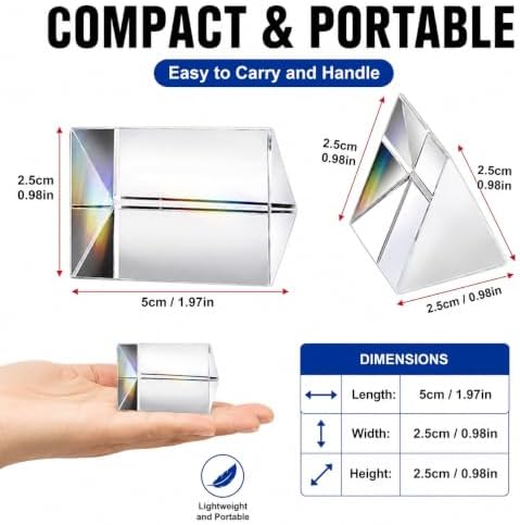 5cm Small Glass Crystal Triangular Prism, Rainbow Maker for Light Refraction, Great for Photography and Physics Science Teaching Tool - Image 2
