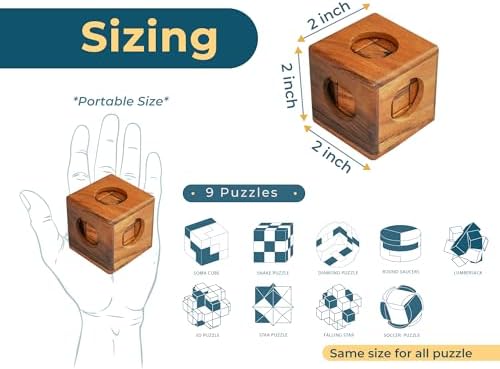 BSIRI 9 in 1 Wooden Brain Teaser Puzzles for Adults Teens Box Set Wood Hard Level 10 Impossible Mind Wood Brain Teaser Games 3D Hand Puzzle Sets for Decoration and Mini Toys - Image 4
