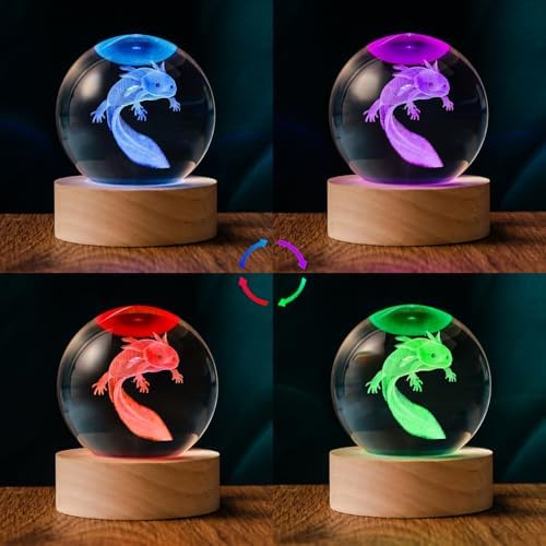 3D Axolotl 60mm Crystal Ball Axolotl Night Light Lamp Toy Gifts for Women Wife Girlfriend Mom Couple Her Axolotl Figurine for Girls Boys Kids - Image 4