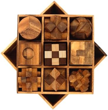 BSIRI 9 in 1 Wooden Brain Teaser Puzzles for Adults Teens Box Set Wood Hard Level 10 Impossible Mind Wood Brain Teaser Games 3D Hand Puzzle Sets for Decoration and Mini Toys - Image 2