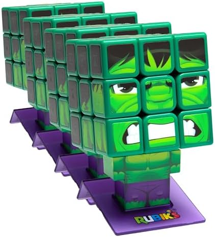 Rubik’s Cube, Hulk Cuber, Marvel Collectible Fidget Toy & Desk Decor, Challenging Brain Teaser for Fans of Marvel Rivals & Action Movies, for Ages 8 & Up (Pack of 4) by Rubiks