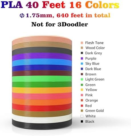 3D Pen Refills 1.75mm PLA Filament 640 Feet 16 Colors, Each Color 40ft, 250 Stencils eBooks, dikale 3D Pen Material - Image 2