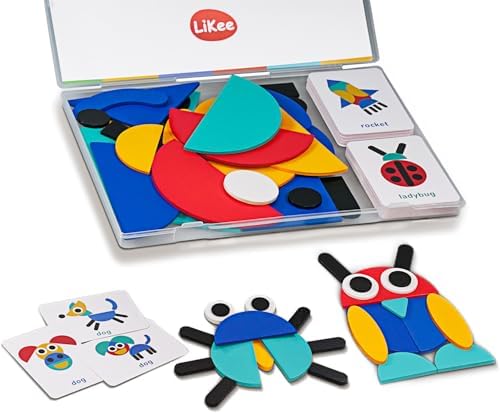 LiKee Wooden Shape Puzzle, 36 Blocks & 60 Cards, Montessori Toy for Kids 3+ by LiKee