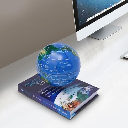 Magnetic Levitation Globe w/Book-Shaped Base, 6 Inch Rotating Geographic Globe with LED Light, Auto Rotation Suspended Floating World Map Night Light for Table Desk Decor Holiday Gift, Dark Blue - Image 5