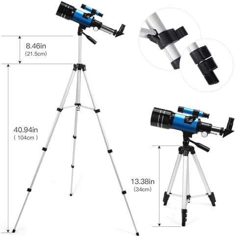 Telescope for Kids & Adults, 70mm Aperture 300mm Telescopes for Astronomy Beginners, 15X-150X Magnification Portable Refractor Telescope with Adjustable Tripod, Phone Adapter - Image 6
