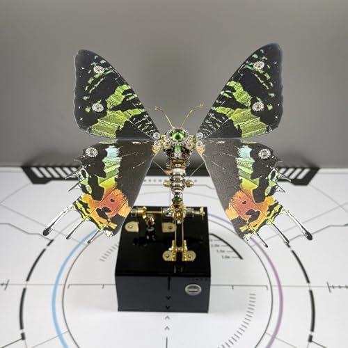 3D Metal Puzzle Mechanical Butterfly Insect Bug Model with Music Box, Steampunk Home Office Desk Decor, Collectible DIY Hand Craft Kit for Adults - 300+PCS Green - Image 2