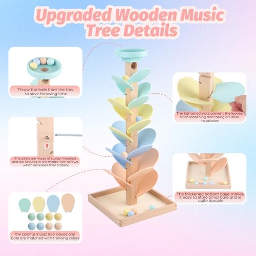 Wooden Marble Run Ball Drop Montessori Toy 4-8 Boys Girls (Height: 20.5") - Image 4