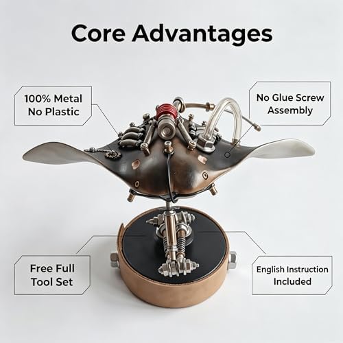 3D Metal Puzzles Model Kits for Adults Steampunk Mechanical Manta Ray 160+ Parts 2-3 Hours Build Screw Assembly Unique Desk Decor Birthday Gift for Father Husband(Stingray) - Image 7