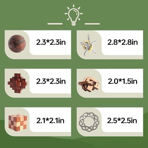 Puzzles Toys 12pcs Ring Metal Wooden Brain Teaser Puzzles for Adults Kids - Image 4