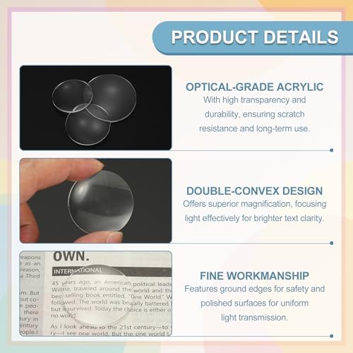 PATIKIL 24 Pack Biconvex Lens, 31mm Dia. 65mm Focal Length Optical Lenses Magnifier Paperweight Acrylic Double Convex for DIY Office Desk Home Science Experiment Telescope - Image 3