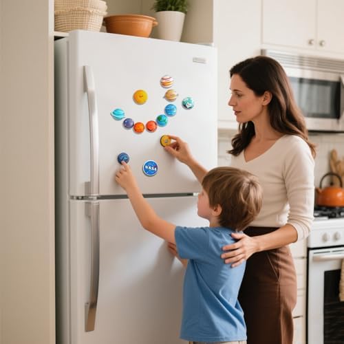 13PCS Space Magnet Set - 3D Solar System Planet Toys with Sun, 8 Planets, Moon, Pluto, Astronaut - Strong Magnets for Fridge, Lockers & Room Decor - Gift Box Included - Image 3