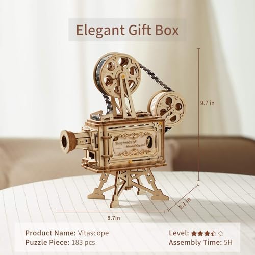 ROKR 3D Wooden Puzzles for Adults- 183pcs Mechanical Model Building Kit Wooden Craft Movie Projector Gift for Adults 14+ (Vitascope) - Image 5