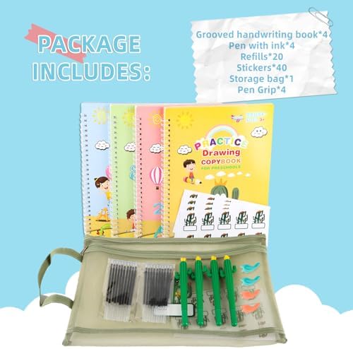 LUCKFUTURE Grooved Handwriting Book Practice, Magic Copybooks for Kids Reusable Handwriting Practice Set, Preschool Calligraphy Workbook with a Storage Bag for Easy Use(Large Size) - Image 6